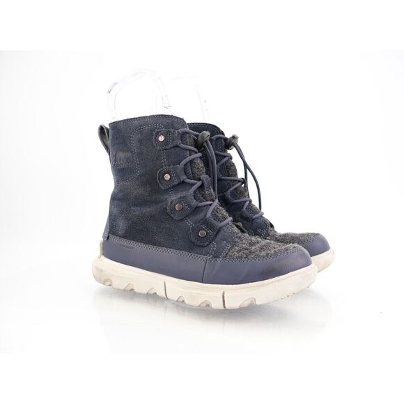 Sorel Kids' Explorer Waterproof Lace-Up Boot Blue Tall Winter Size 3 Leather - Picture 1 of 11